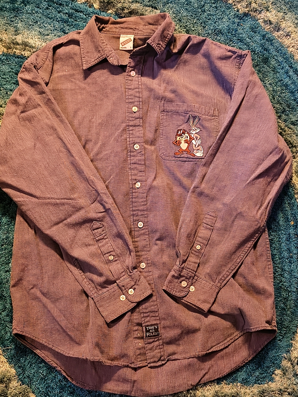 Warner Bros Men's Blue Button-Up Shirt Size L